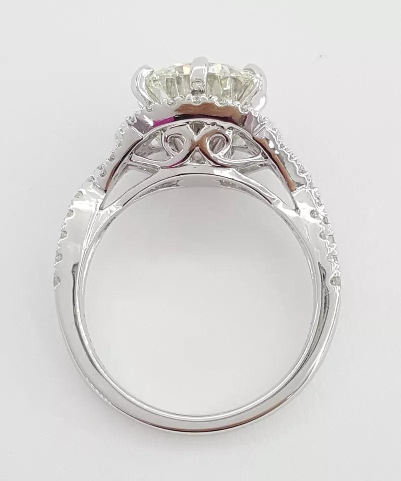 Round Diamond Crossover Halo Engagement Ring 3.62 ct 14K White Retail $43,500