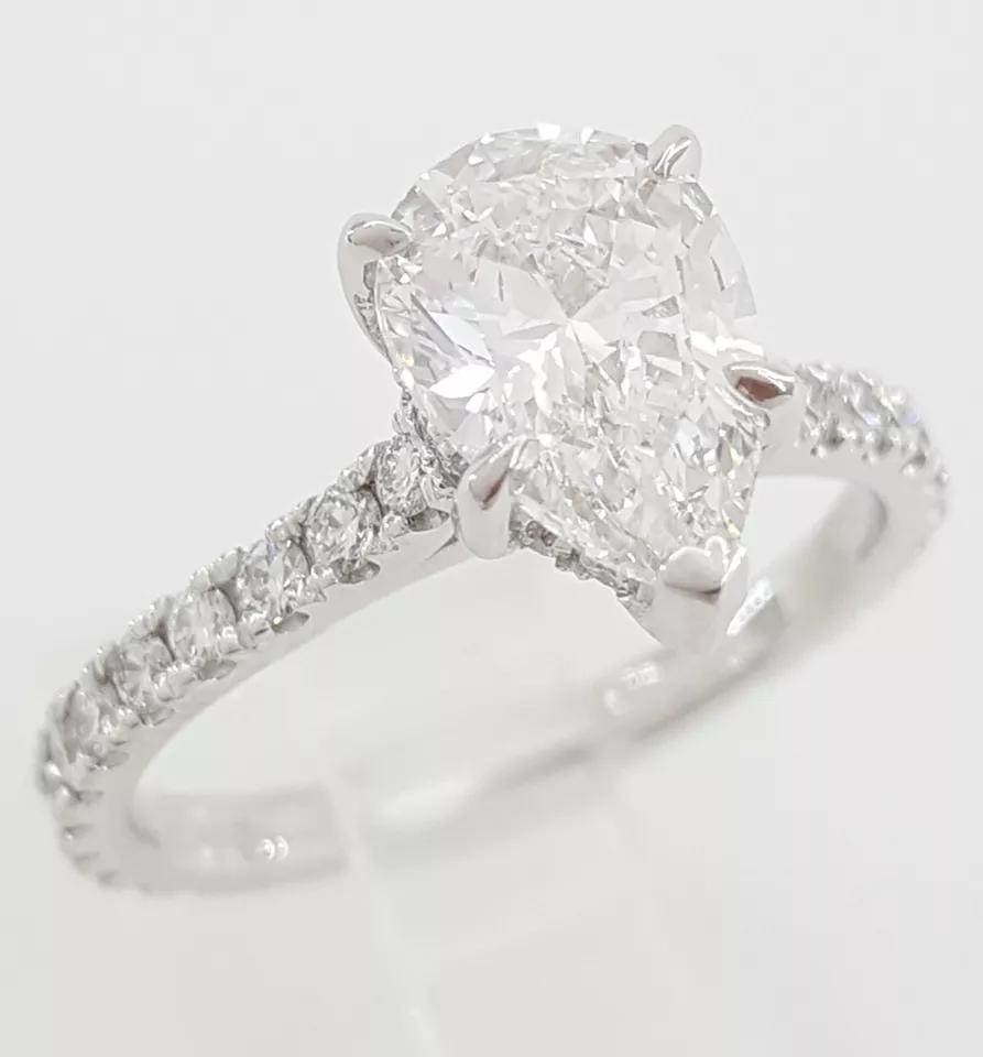 Pear Diamond Hidden Halo Engagement Ring Platinum 2.43 ct Rtl 27K