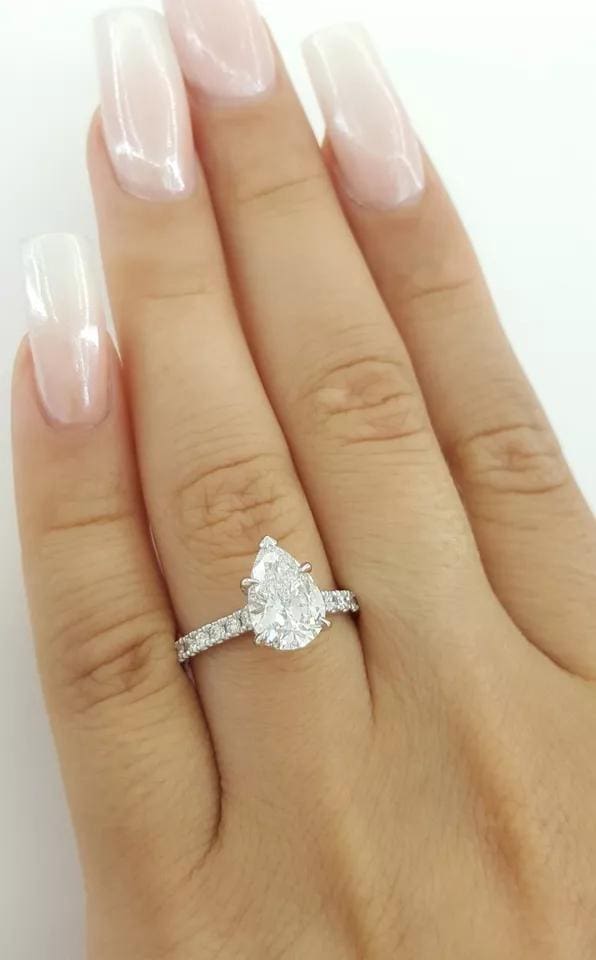 Pear Diamond Hidden Halo Engagement Ring Platinum 2.43 ct Rtl 27K