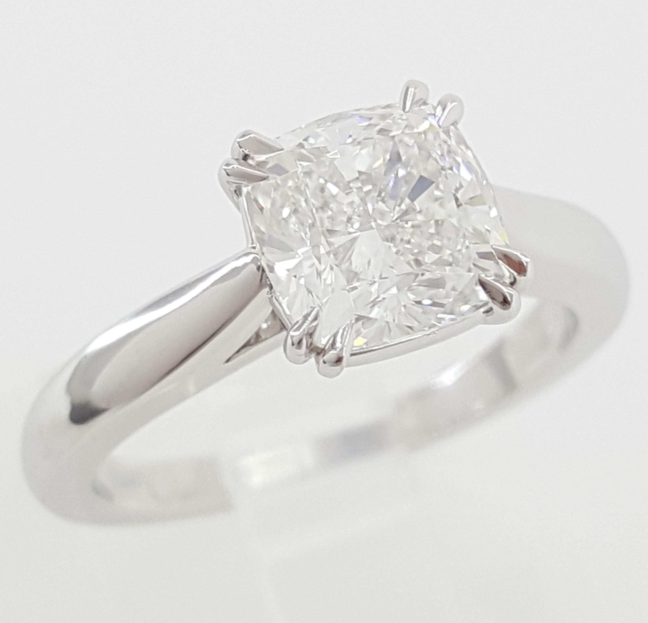 Harry Winston Solitaire Cushion Diamond Engagement Ring 1.90 ct Retail $53.5K