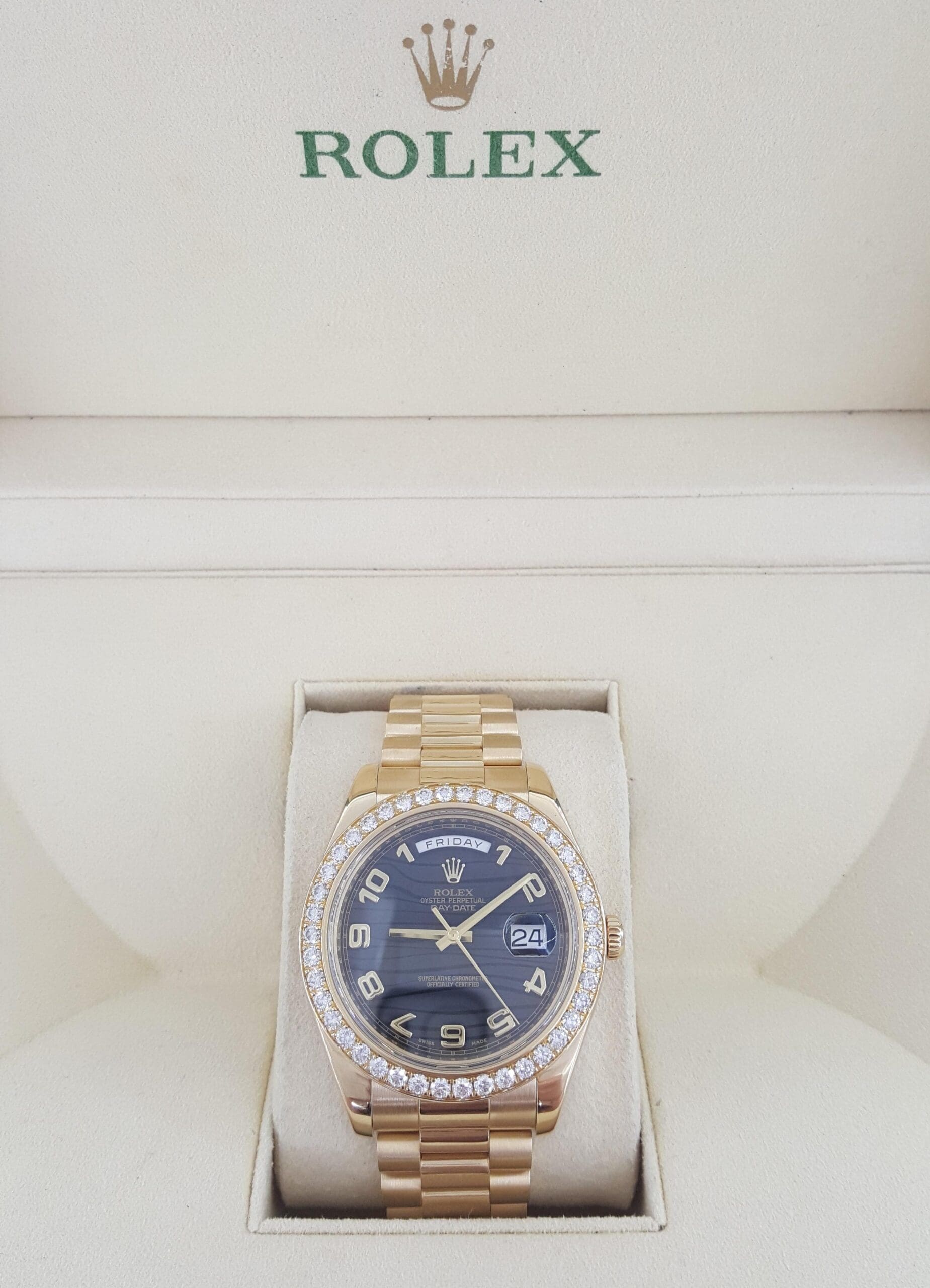 Rolex Day-Date II President 218348 18K Gold 41 mm Factory Diamond Wave Dial