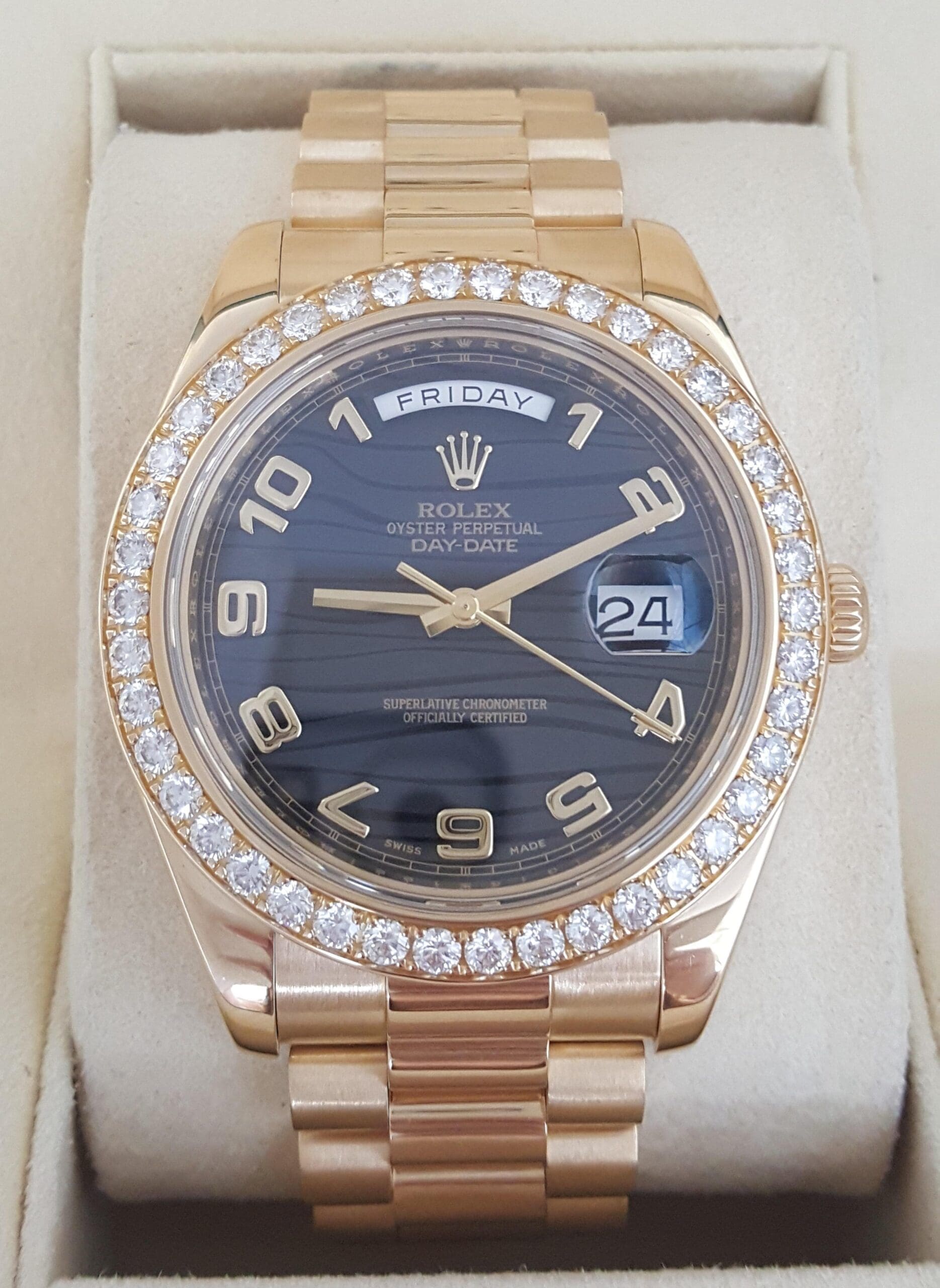 Rolex Day-Date II President 218348 18K Gold 41 mm Factory Diamond Wave Dial