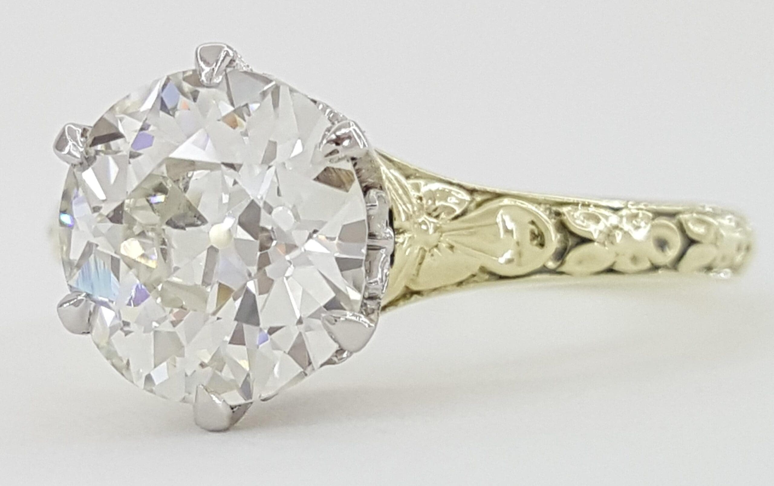 Antique Art Deco Old European Cut Diamond Engagement Ring 1.87 ct Orange Blossom