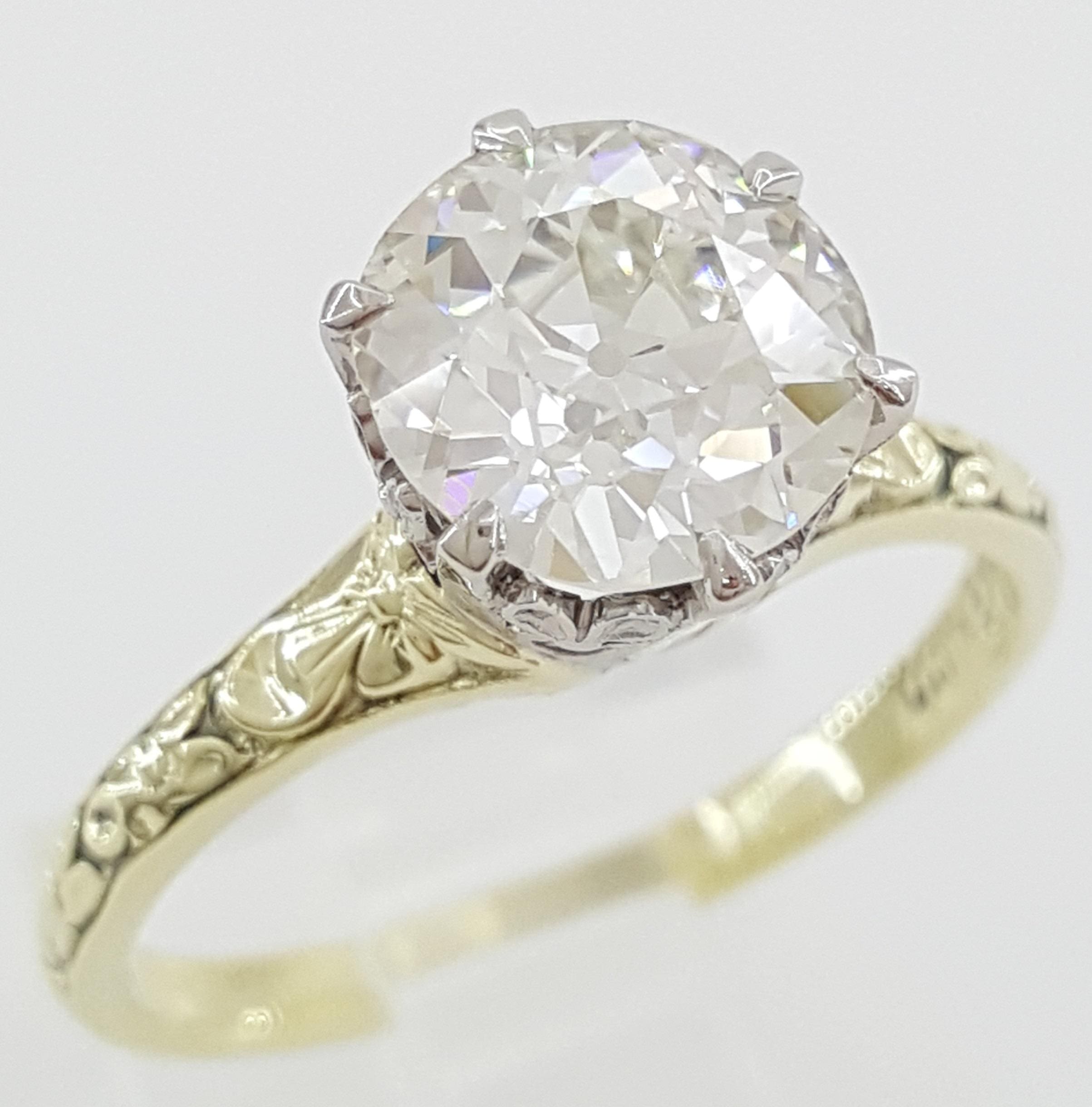 Antique Art Deco Old European Cut Diamond Engagement Ring 1.87 ct Orange Blossom