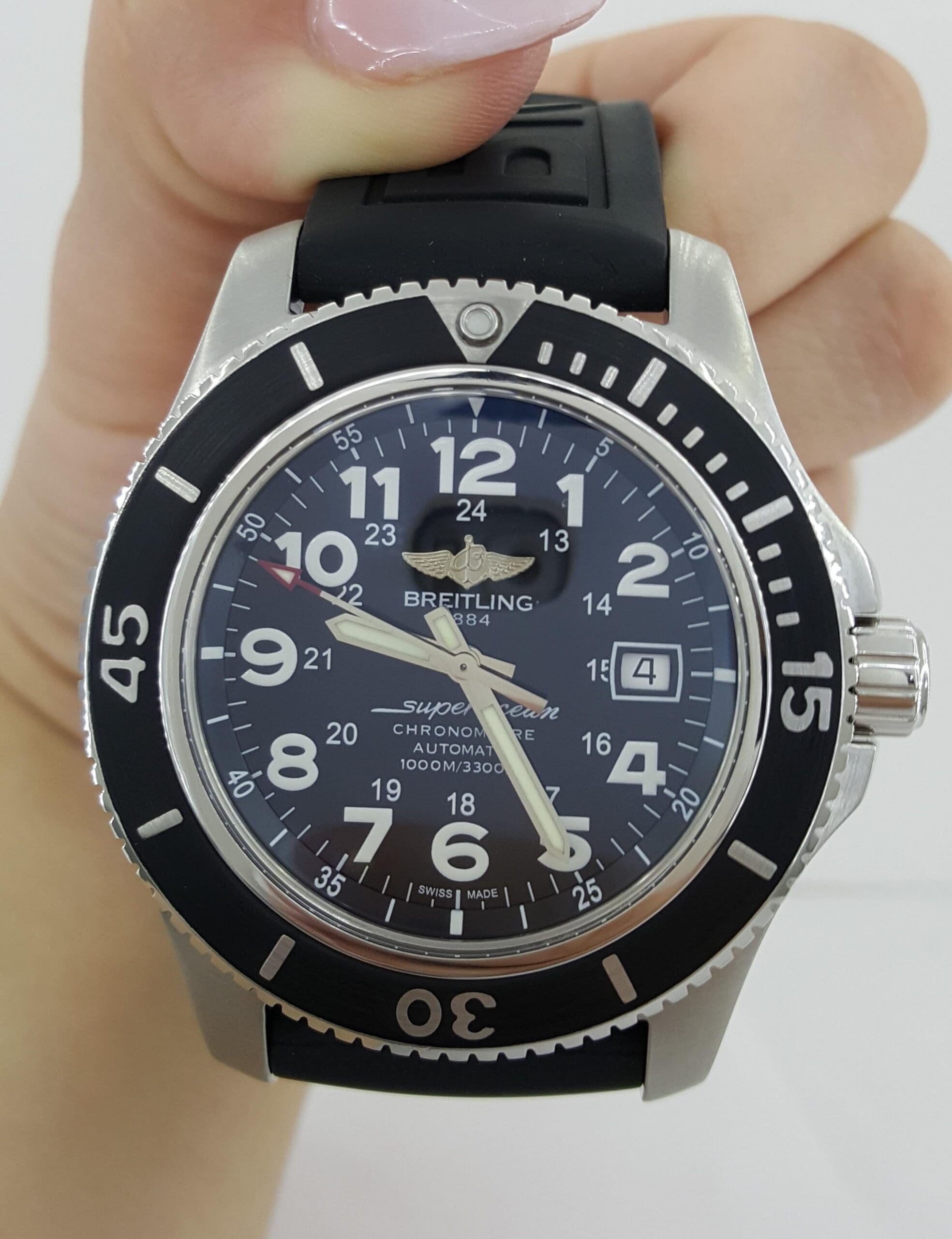 Breitling Superocean II Automatic Watch 44 mm A17392 Black Dial Extra Strap