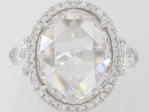 Oval Rose Cut Diamond Halo 3-Stone Engagement Ring 6.44 ct Platinum Retail $350K