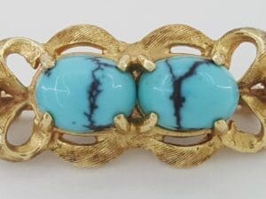 Vintage Persian Turquoise & Ruby 14k Gold Pin Brooch 25.5 mm