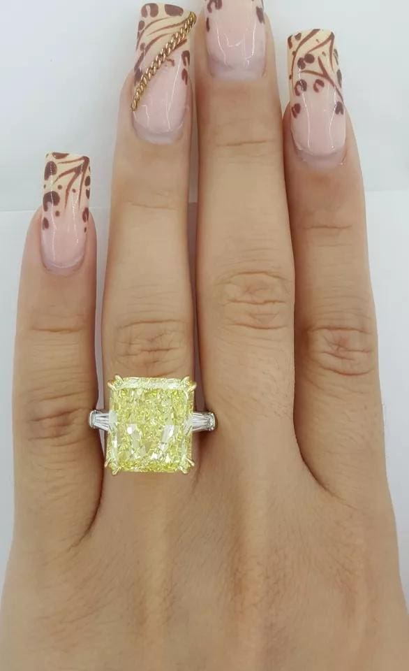 Fancy Intense Yellow Rectangular Radiant Diamond Engagement Ring 13.52 ct $650K