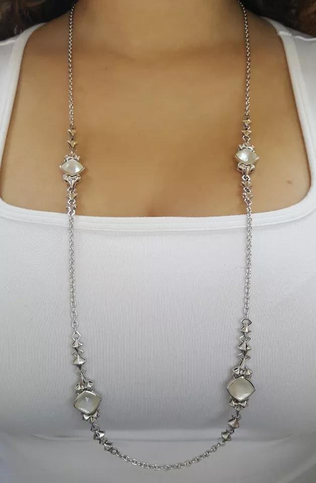 Stephen Webster MOP Quartz Silver Station Necklace 36" 46 Grams