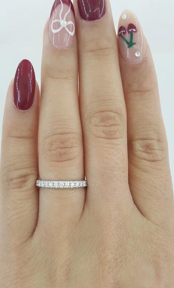 Half Circle French Pave Diamond Wedding Band 0.31 ct 2.2 mm 14k White Gold