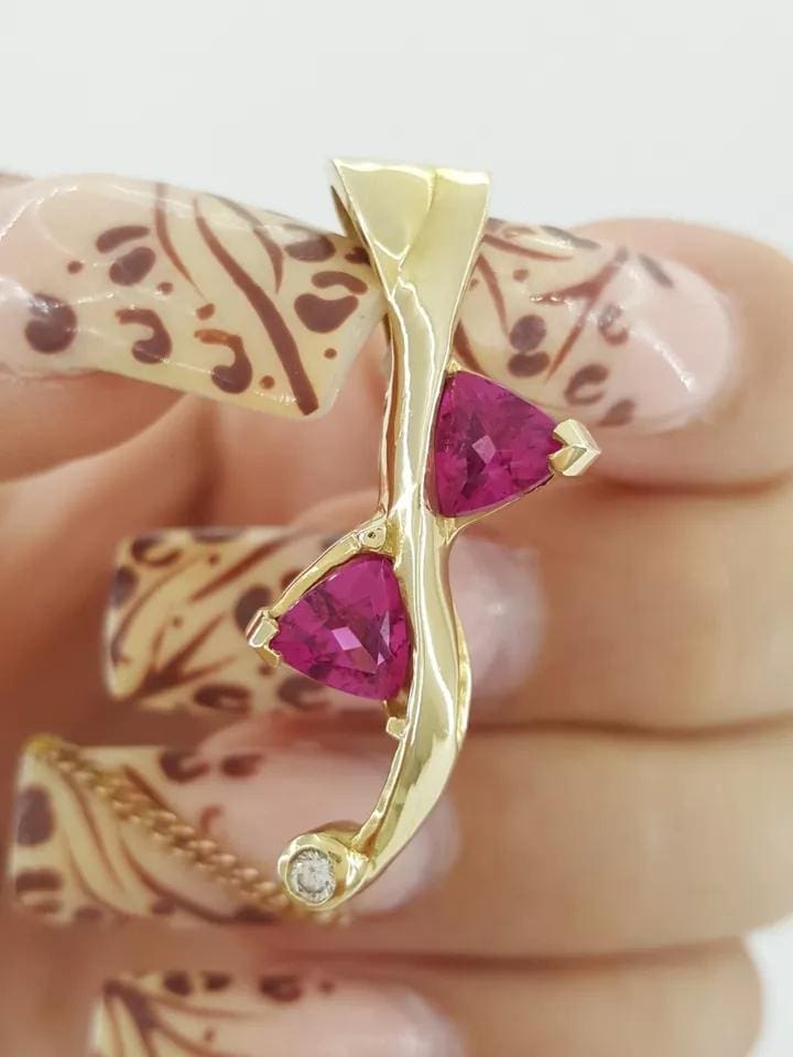 Vintage Pink Tourmaline & Diamond Slide Pendant 14K Yellow Gold 1.3" 5.6 Grams