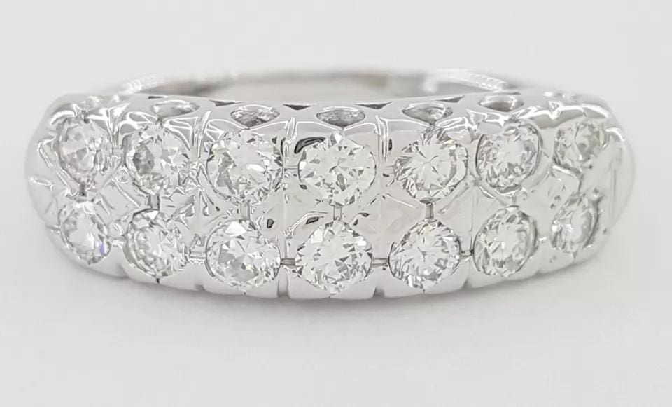 Vintage Diamond Two Row Wedding Anniversary Band Ring 0.85 ct 14K White Gold
