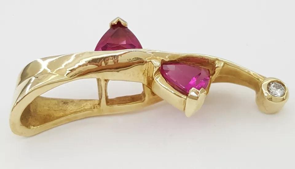 Vintage Pink Tourmaline & Diamond Slide Pendant 14K Yellow Gold 1.3" 5.6 Grams