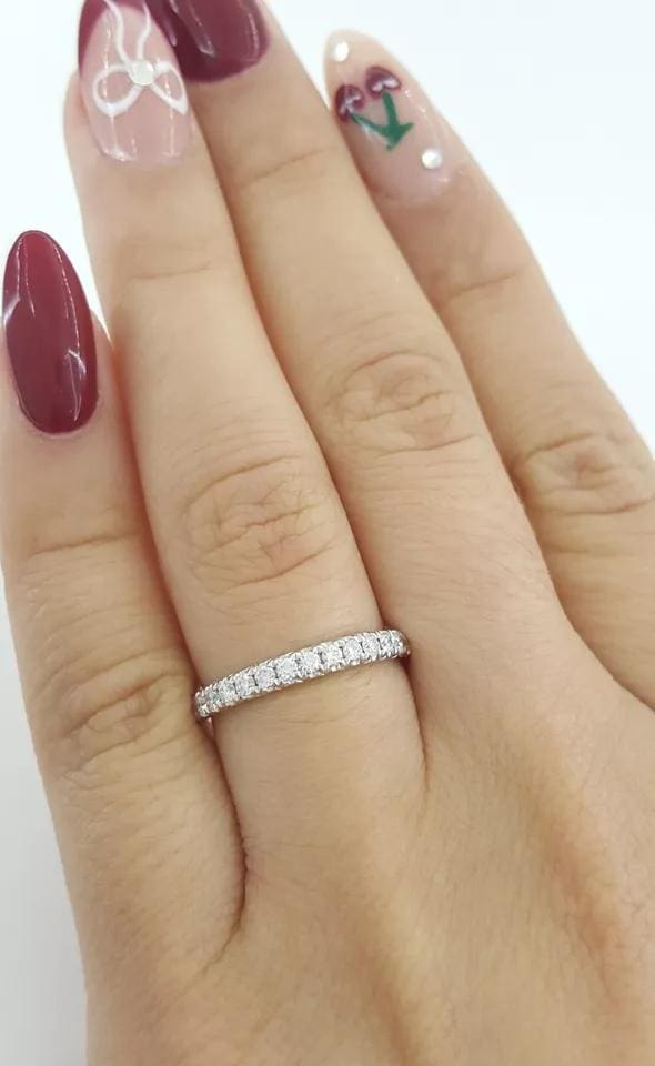 Half Circle French Pave Diamond Wedding Band 0.31 ct 2.2 mm 14k White Gold