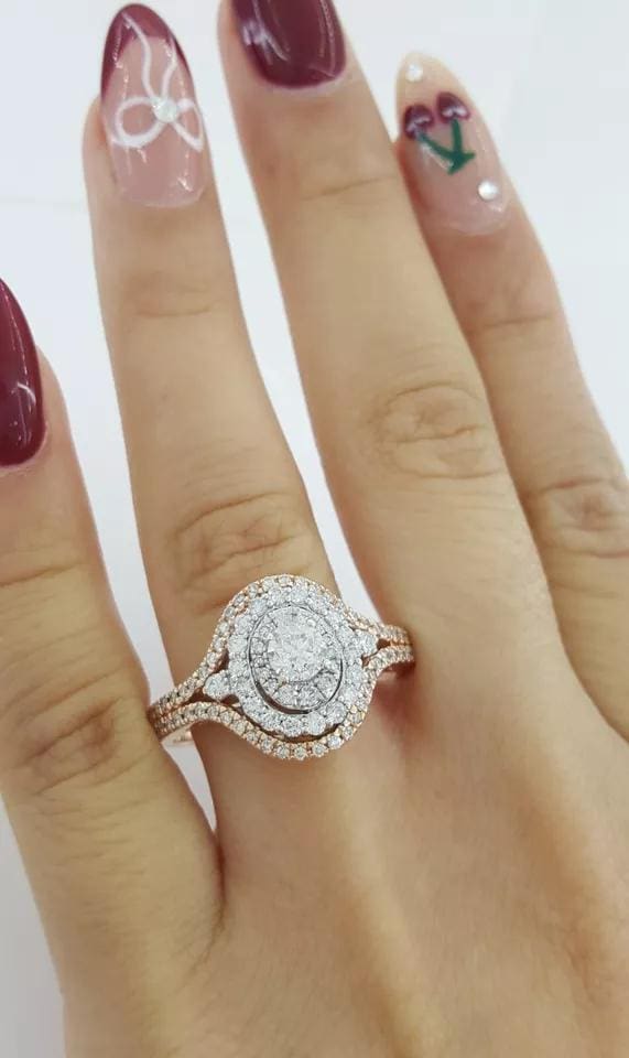 Round Diamond Double Halo 1 ct 14k White & Rose Gold Engagement Ring Rtl $3K