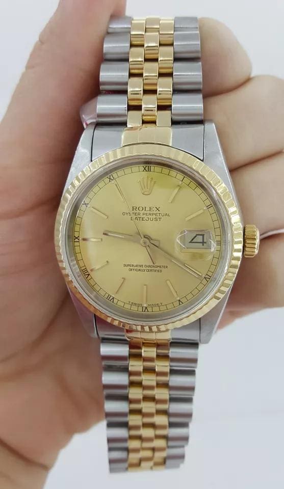 Rolex DateJust 16233 36 mm SS & 18K Gold Jubilee Champagne Dial 8" Mfr 1991