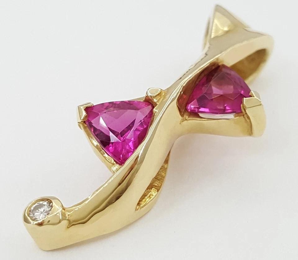 Vintage Pink Tourmaline & Diamond Slide Pendant 14K Yellow Gold 1.3" 5.6 Grams