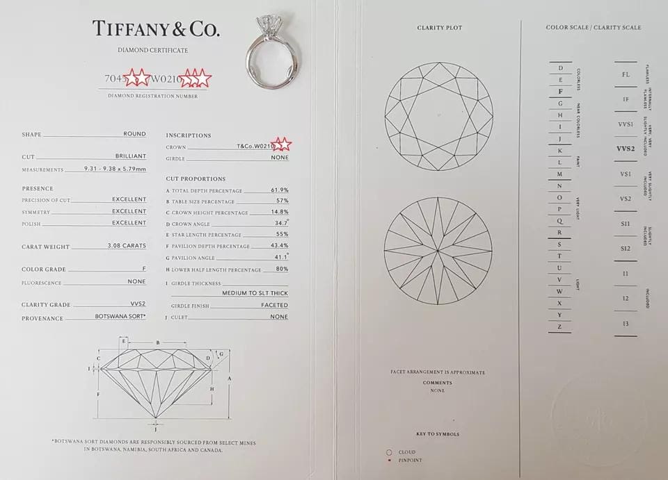 Tiffany & Co Solitaire Round 3.08 ct Diamond Platinum Engagement Ring Rtl $185K