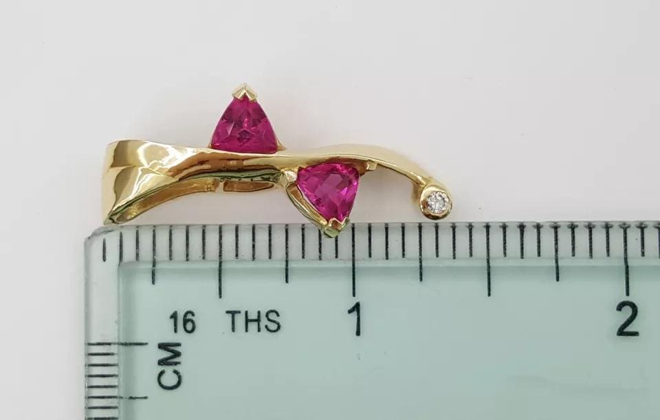 Vintage Pink Tourmaline & Diamond Slide Pendant 14K Yellow Gold 1.3" 5.6 Grams