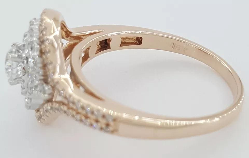 Round Diamond Double Halo 1 ct 14k White & Rose Gold Engagement Ring Rtl $3K