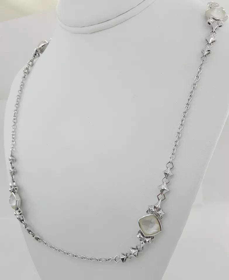 Stephen Webster MOP Quartz Silver Station Necklace 36" 46 Grams