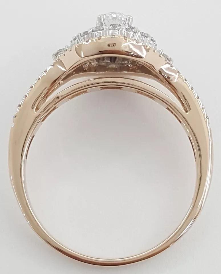 Round Diamond Double Halo 1 ct 14k White & Rose Gold Engagement Ring Rtl $3K