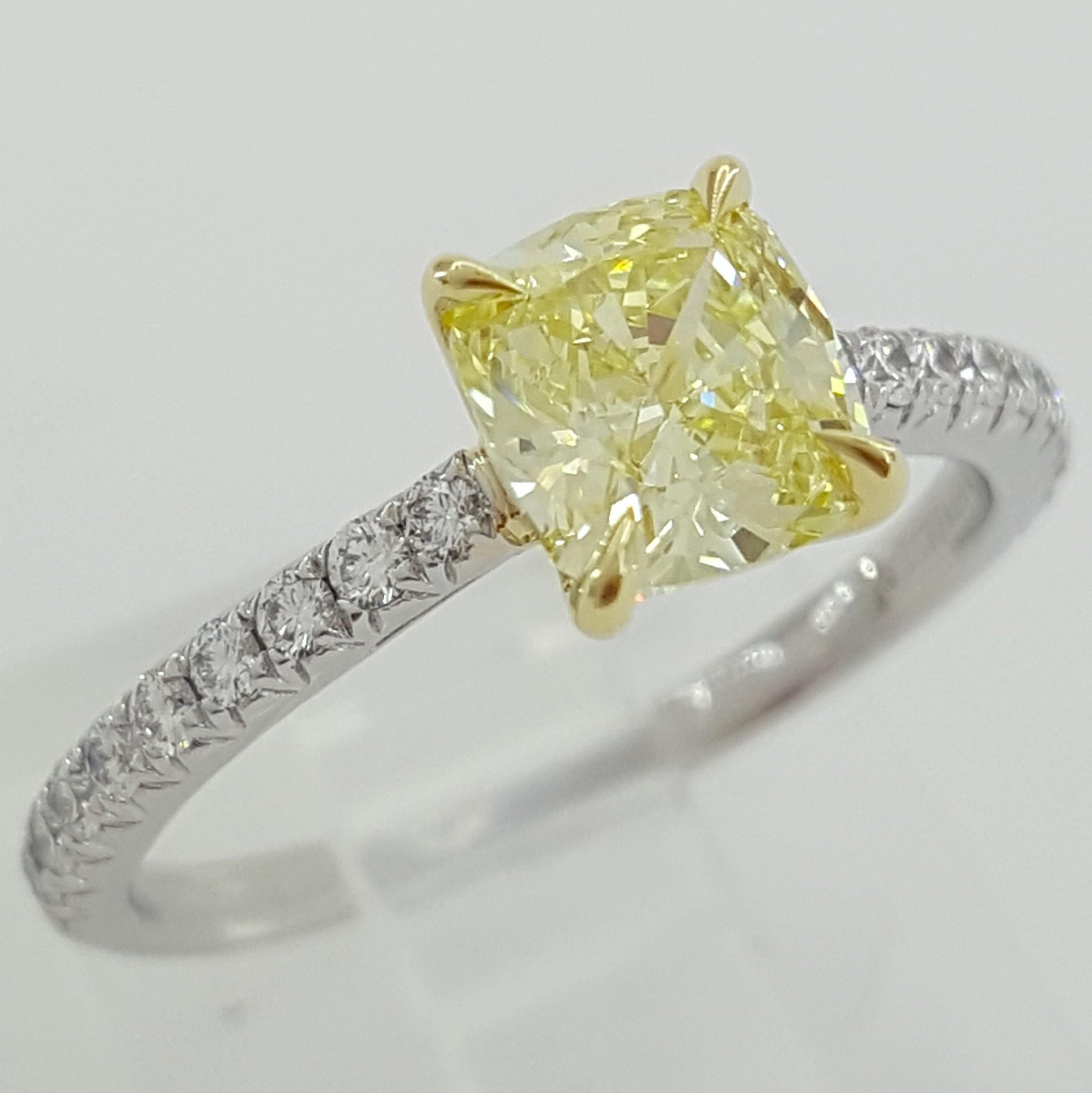 Tiffany & Co Novo Fancy Intense Yellow Cushion Diamond Engagement Ring 1.19 ct