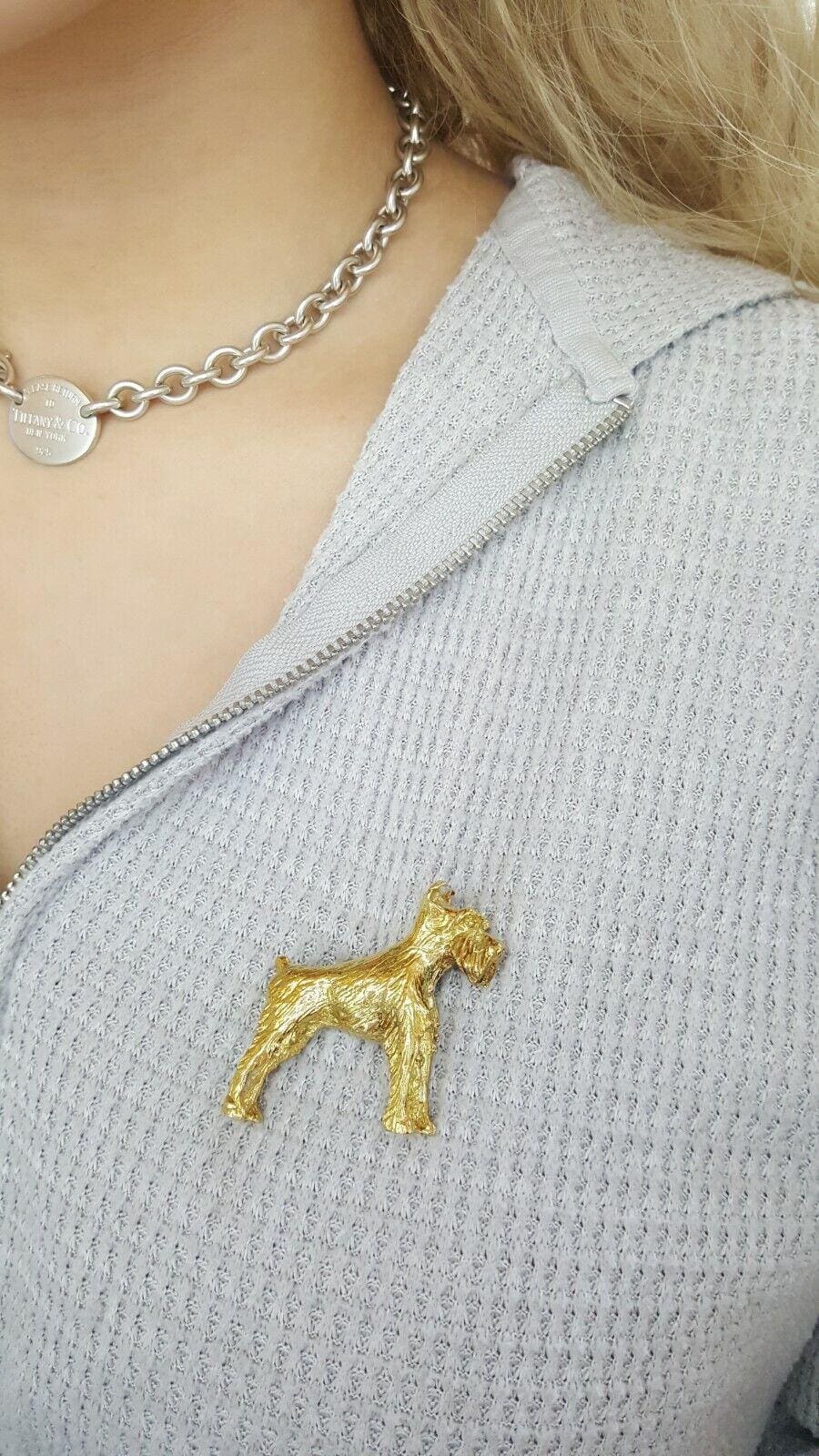 Vintage Tiffany & Co. 18K Yellow Gold Terrier Dog Brooch / Pin 28.8 grams