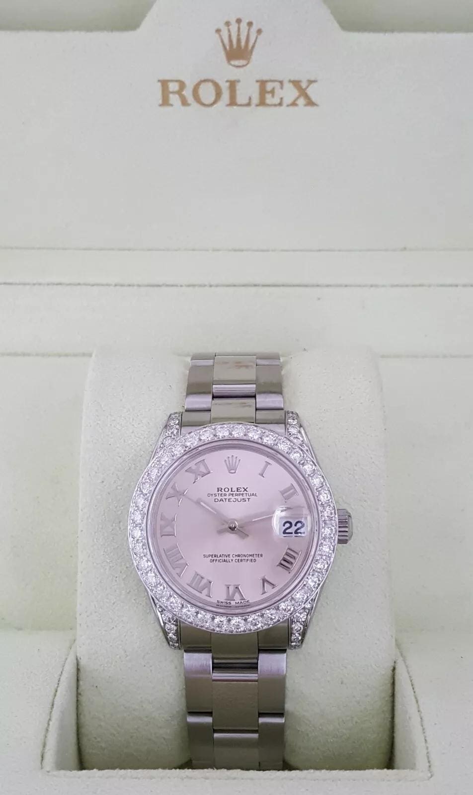 Rolex DateJust 178240 31 mm Salmon Dial Aftermarket Diamonds 2007 Box & Papers