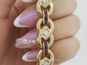 Ruby & Diamond Yellow Gold Tennis Bracelet 2.9 ct 14k 28 Grams 7.25"