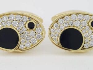Bernard K Passman Black Coral Diamond 18k Yellow Gold Cufflinks 1.1 ct