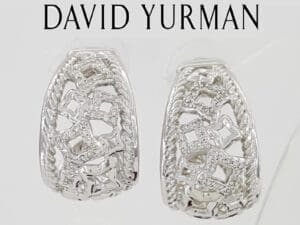 David Yurman Sterling Silver Quatrefoil Tapestry Pave Diamond Earrings