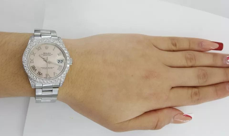 Rolex DateJust 178240 31 mm Salmon Dial Aftermarket Diamonds 2007 Box & Papers