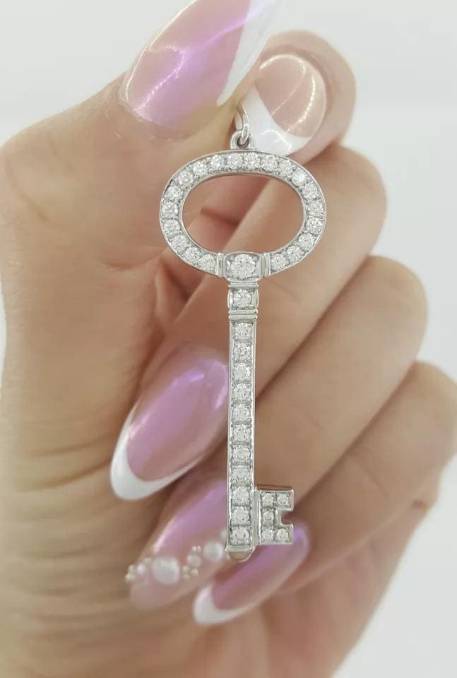 Tiffany & Co. Keys Oval Top Diamond Key Pendant Platinum 0.58 ct 1.5" Retail 7K