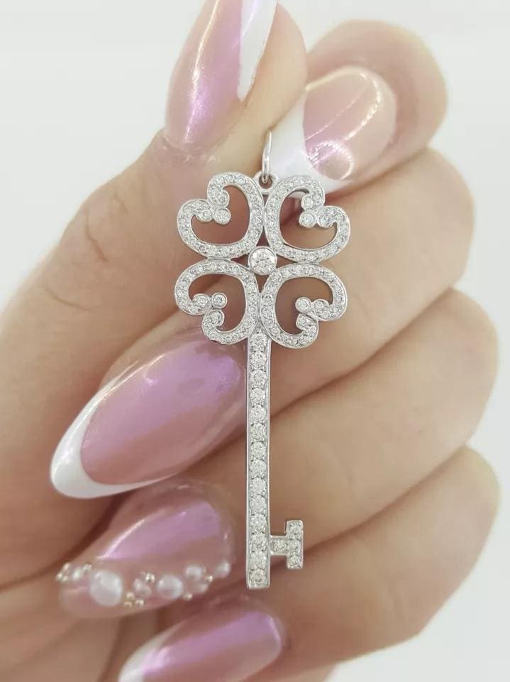 Tiffany & Co. Keys Diamond Enchant Quatra Heart Key Pendant Platinum 0.44 1.5"