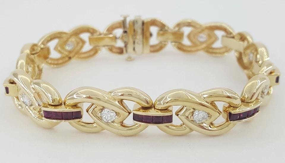 Ruby & Diamond Yellow Gold Tennis Bracelet 2.9 ct 14k 28 Grams 7.25"