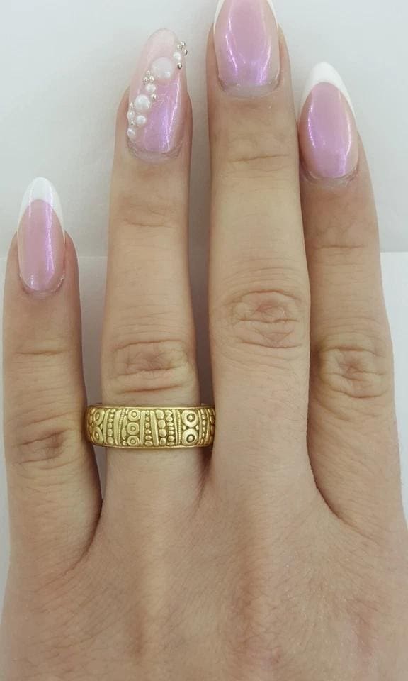 Alex Sepkus Carved 18K Yellow Gold Wedding Band Ring 6.7 mm Size 10.75