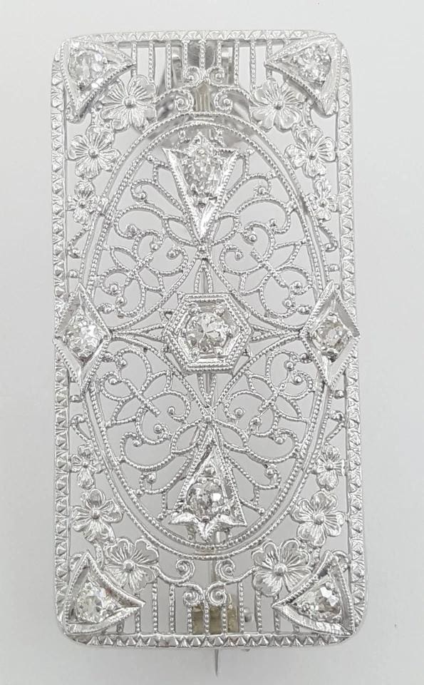 Art Deco Old Mine Old European Diamond Brooch Pendant 0.5 ct