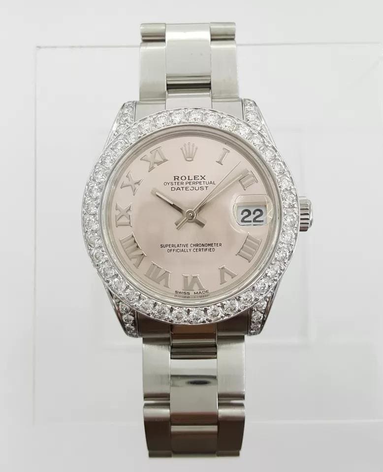 Rolex DateJust 178240 31 mm Salmon Dial Aftermarket Diamonds 2007 Box & Papers