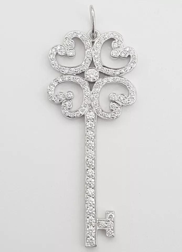 Tiffany & Co. Keys Diamond Enchant Quatra Heart Key Pendant Platinum 0.44 1.5"