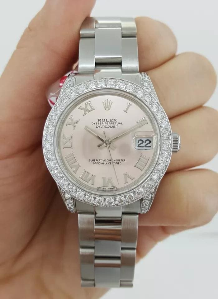 Rolex DateJust 178240 31 mm Salmon Dial Aftermarket Diamonds 2007 Box & Papers
