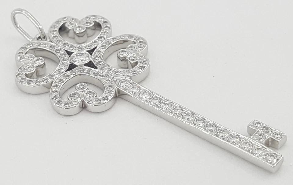 Tiffany & Co. Keys Diamond Enchant Quatra Heart Key Pendant Platinum 0.44 1.5"