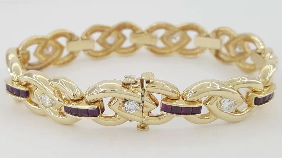 Ruby & Diamond Yellow Gold Tennis Bracelet 2.9 ct 14k 28 Grams 7.25"