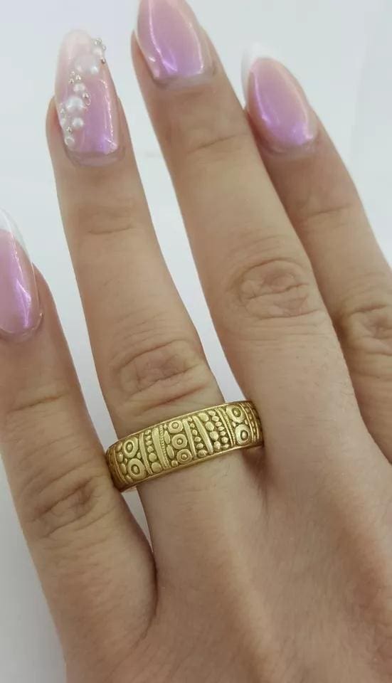 Alex Sepkus Carved 18K Yellow Gold Wedding Band Ring 6.7 mm Size 10.75