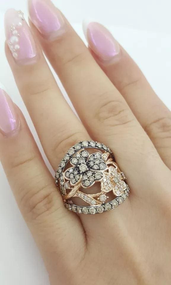 Le Vian LeVian Chocolate Nude Diamond Flower Statement Ring 14K Rose Gold 1.2 ct