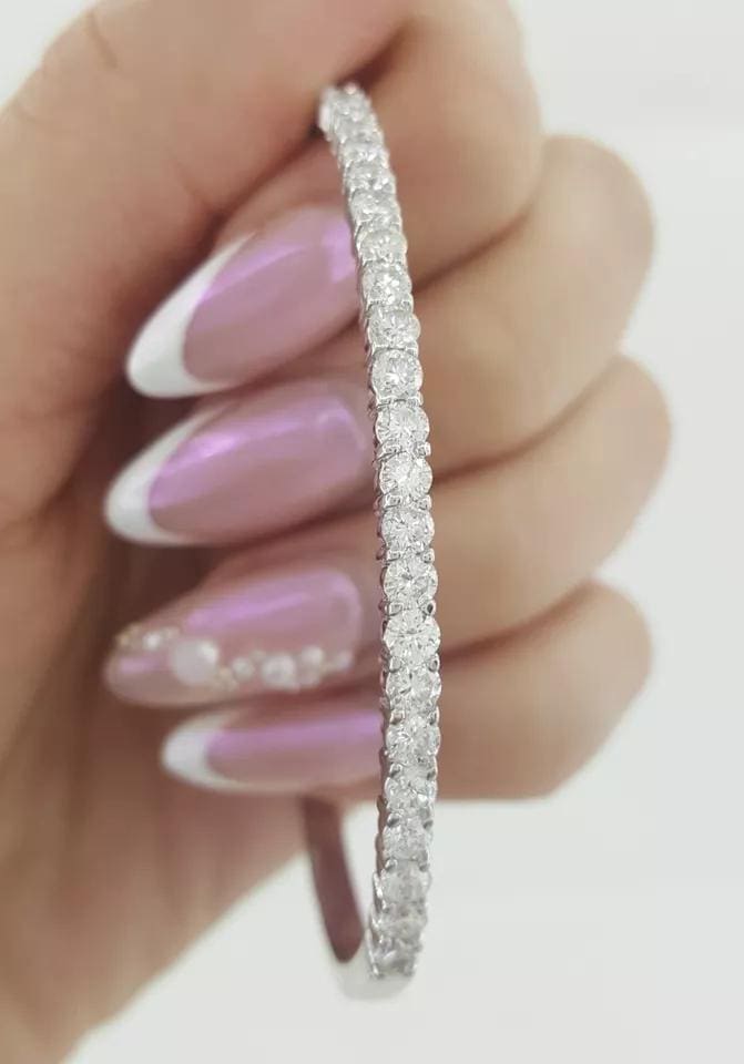 Round Diamond Bangle Bracelet 2.2 ct 14k White Gold 6.5" Retail 5,995