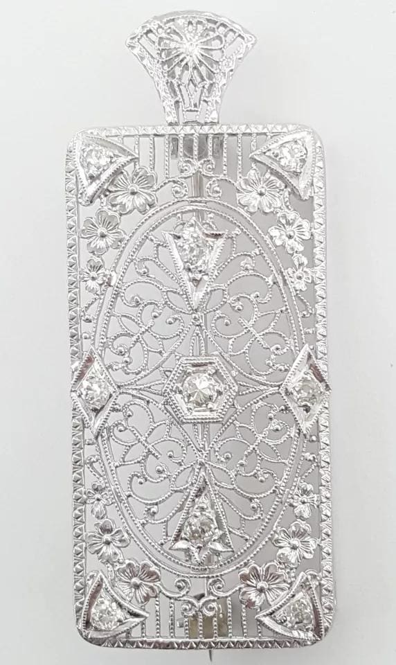 Art Deco Old Mine Old European Diamond Brooch Pendant 0.5 ct