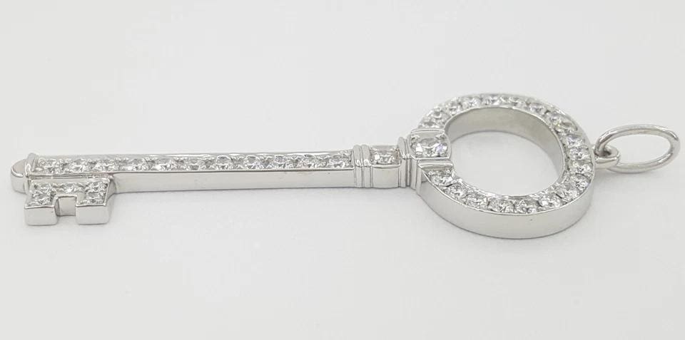 Tiffany & Co. Keys Oval Top Diamond Key Pendant Platinum 0.58 ct 1.5" Retail 7K