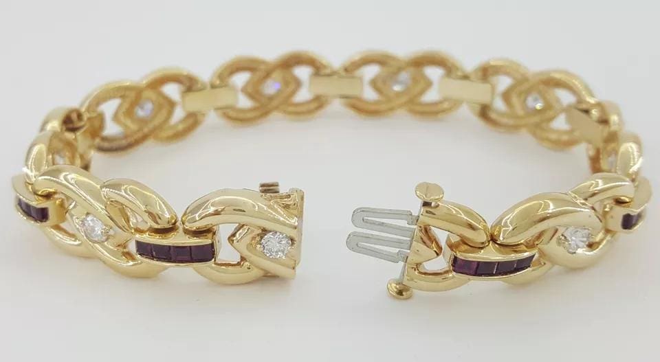 Ruby & Diamond Yellow Gold Tennis Bracelet 2.9 ct 14k 28 Grams 7.25"