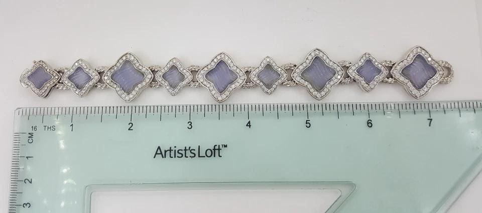 David Yurman Quatrefoil Chalcedony Diamond Bracelet 3.44 ct 18K W Gold 69 Grams
